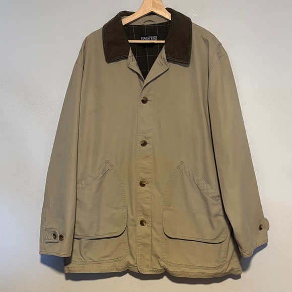 Vintage Lands' End Men's Tan XL TallField Jacket W/ Corduroy Collar Barn Coat